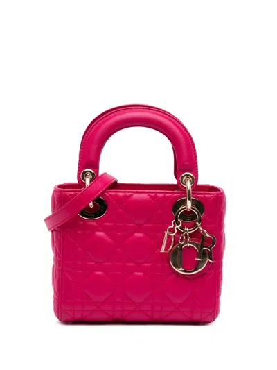 Pre-owned Dior 2014 Mini Lambskin Cannage Lady  Satchel In Pink