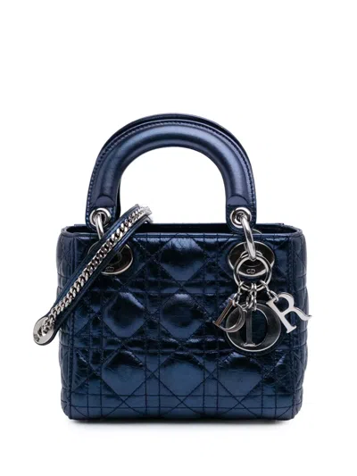 Pre-owned Dior 2014 Mini Metallic Calfskin Cannage Lady  Satchel