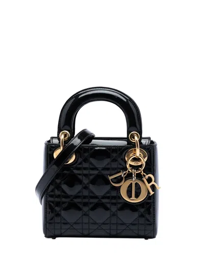 Pre-owned Dior 2014 Mini Patent Cannage Lady  Satchel In Black