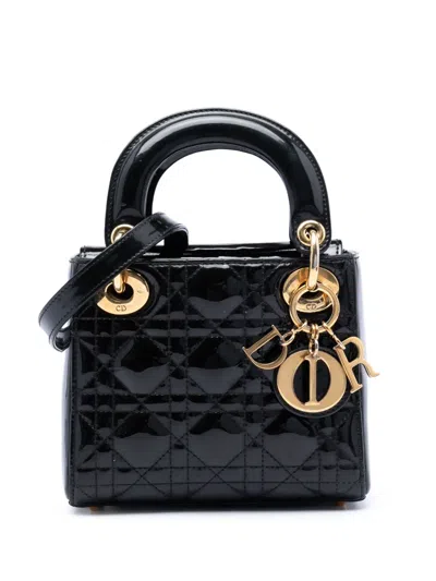 Pre-owned Dior 2014 Mini Patent Cannage Lady  Satchel In Black