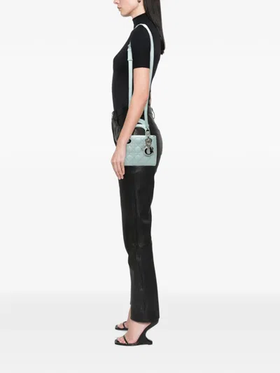Pre-owned Dior 2014 Mini Patent Cannage Lady  Satchel In Blue