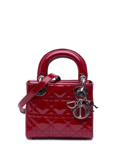 Pre-owned Dior 2014 Mini Patent Cannage Lady  Satchel In Red