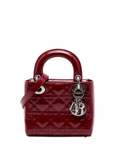 Pre-owned Dior 2014 Mini Patent Cannage Lady  Satchel In Red