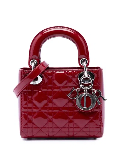 Pre-owned Dior 2014 Mini Patent Cannage Lady  Satchel In Red