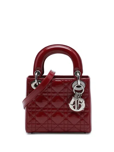 Pre-owned Dior 2014 Mini Patent Cannage Lady  Satchel In Red