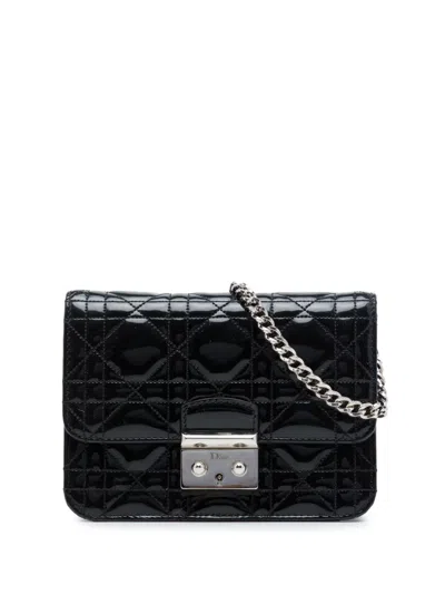 Pre-owned Dior 2014 Mini Patent Cannage Miss  Pouch Crossbody Bag In Black