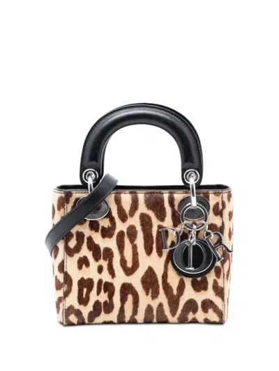 Pre-owned Dior 2014 Mini Pony Hair Leopard Print Lady  Satchel In Neutral