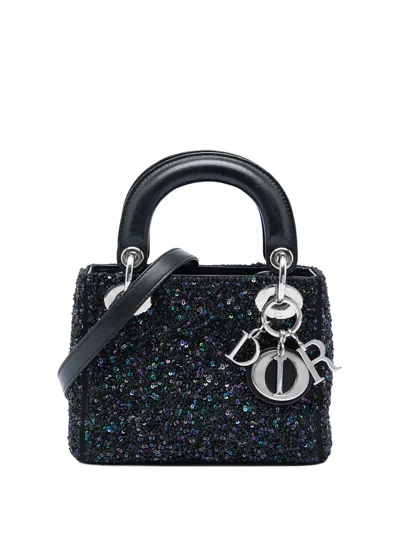 Pre-owned Dior 2014 Mini Satin Sequin Embellished Lady  Satchel In Black