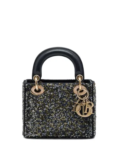 Pre-owned Dior 2014 Mini Satin Sequin Embellished Lady  Satchel In Black
