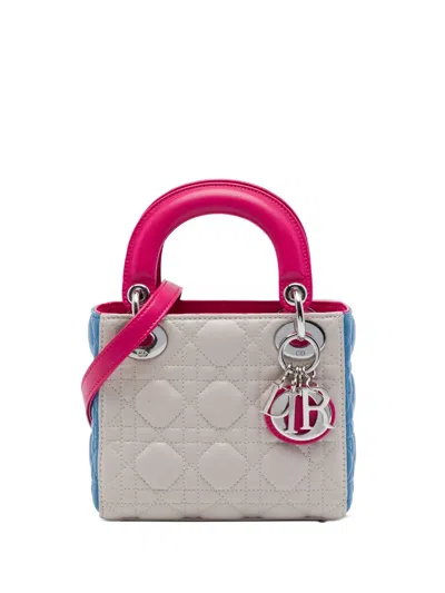 Pre-owned Dior 2014 Mini Tricolor Lambskin Cannage Lady  Satchel In Brown