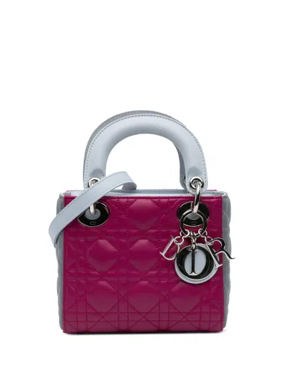 Pre-owned Dior 2014 Mini Tricolor Lambskin Cannage Lady  Satchel In Pink