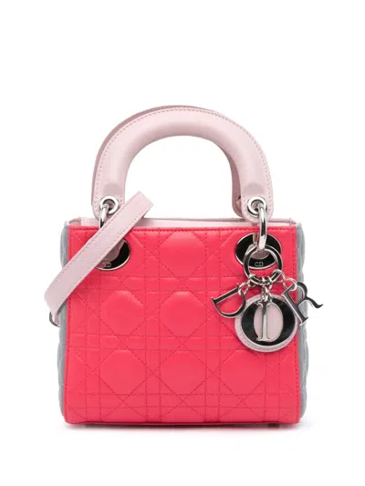 Pre-owned Dior 2014 Mini Tricolor Lambskin Cannage Lady  Satchel In Pink