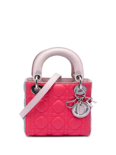 Pre-owned Dior 2014 Mini Tricolor Lambskin Cannage Lady  Satchel In Pink