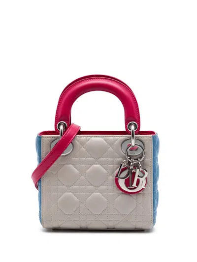 Pre-owned Dior 2014 Mini Tricolor Lambskin Cannage Lady  Satchel In Pink