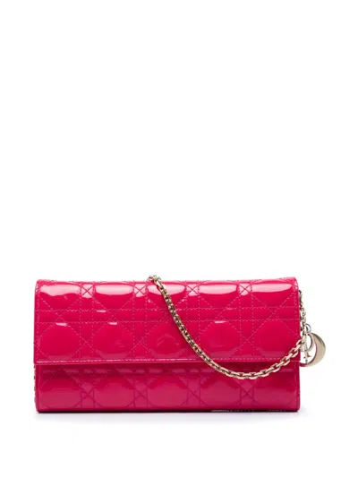 Pre-owned Dior 2014 Patent Cannage Lady  Wallet On Chain Crossbody Bag In 粉色