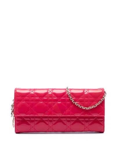 Pre-owned Dior 2014 Patent Cannage Lady  Wallet On Chain Crossbody Bag In 粉色