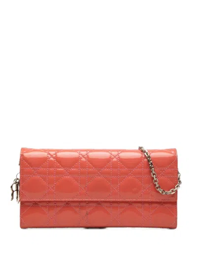 Pre-owned Dior 2014 Patent Cannage Lady  Wallet On Chain Crossbody Bag In Pink