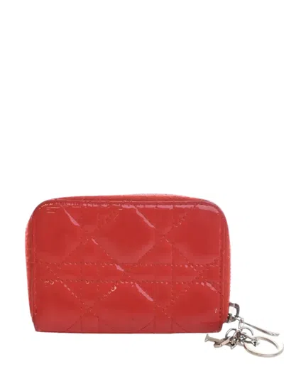 Pre-owned Dior 2014 Small Patent Cannage Lady  Voyageur Purse Coin Pouch In Red