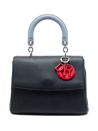 Pre-owned Dior 2014 Small Tricolor Calfskin Be  Flap Satchel In Blue
