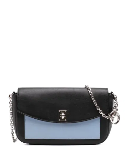 Pre-owned Dior 2014 Tricolor Leather Turn Lock Wallet On Chain Crossbody Bag In Black