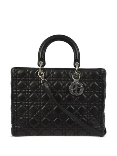 Pre-owned Dior 2015 Cannage Lady  Two-way Handbag In Black