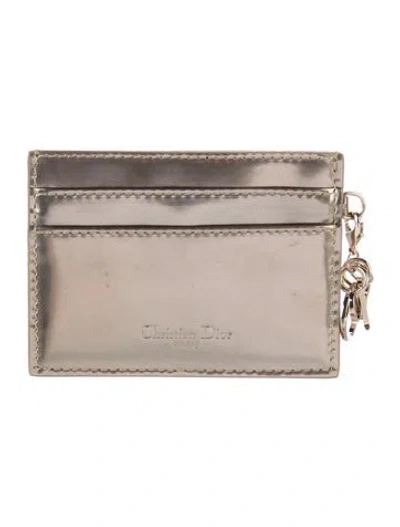 Pre-owned Dior 2015 Cannage Pattern Card Holder In Silver