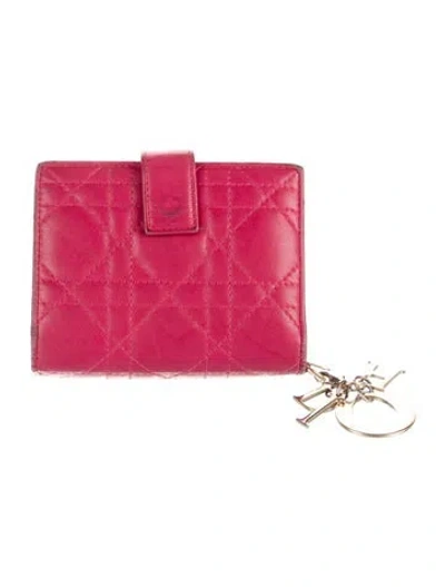 Pre-owned Dior 2015 Cannage Pattern Compact Wallet In Pink