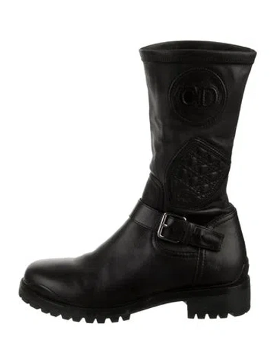 Pre-owned Dior 2015 Cannage Pattern Moto Boots In Black