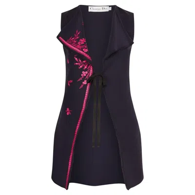 Pre-owned Dior 2015 Christian  Navy Swing Waistcoat With Fuchsia Embroidery In Blue