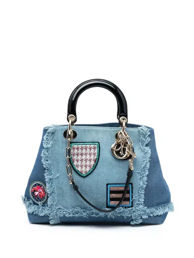 Pre-owned Dior 2015 Denim Patch D Light Satchel In Blue