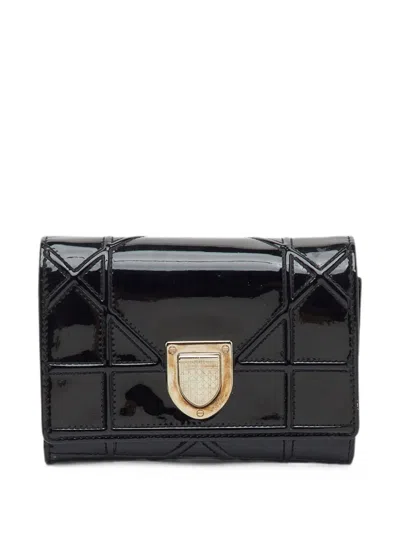 Pre-owned Dior 2015 Ama Leather Wallet In Black