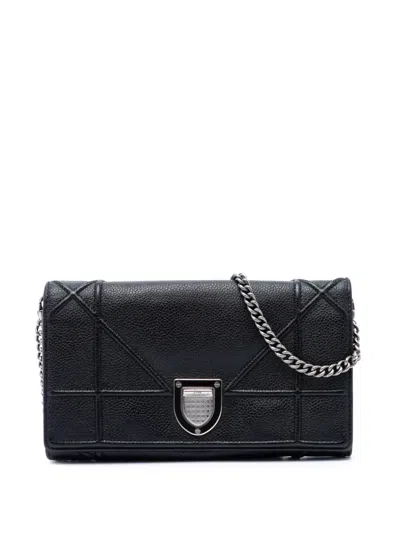 Pre-owned Dior 2015 Grained Calfskin Ama Croisiere Wallet On Chain Crossbody Bag In Black