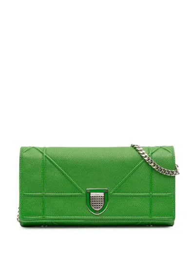 Pre-owned Dior 2015 Grained Calfskin Ama Croisiere Wallet On Chain Crossbody Bag In Green