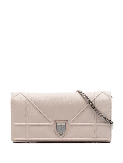Pre-owned Dior 2015 Grained Calfskin Ama Croisiere Wallet On Chain Crossbody Bag In Pink