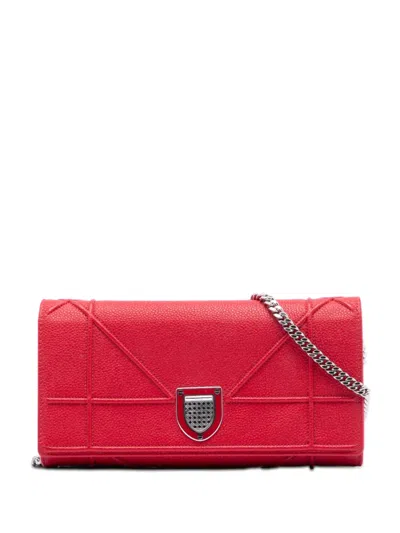 Pre-owned Dior 2015 Grained Calfskin Ama Croisiere Wallet On Chain Crossbody Bag In Red