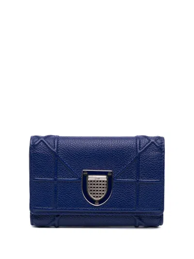 Pre-owned Dior 2015 Grained Calfskin Ama Elancee Wallet Small Wallets In Blue