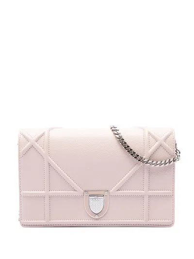 Pre-owned Dior 2015 Grained Calfskin Ama Wallet On Chain Crossbody Bag In Pink