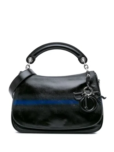 Pre-owned Dior 2015 Grained Calfskin Stripe Dune Flap Satchel