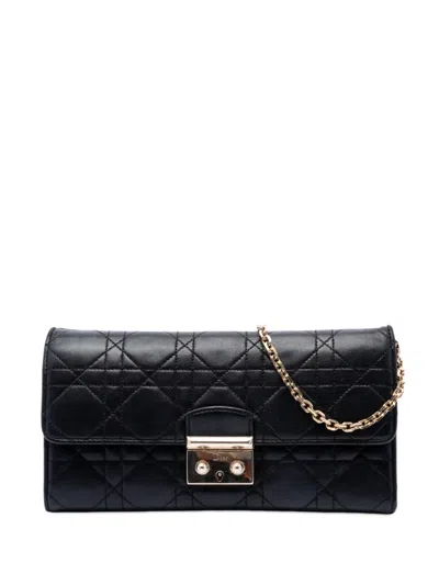 Pre-owned Dior 2015 Lambskin Cannage Miss  Promenade Wallet On Chain Crossbody Bag In Black
