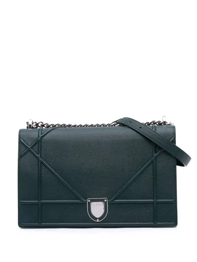 Pre-owned Dior 2015 Large Grained Calfskin Ama Flap Crossbody Bag In Green