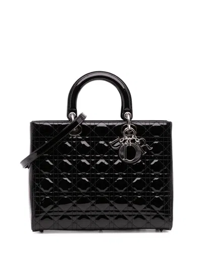 Pre-owned Dior 2015 Large Patent Cannage Lady  Satchel In Black