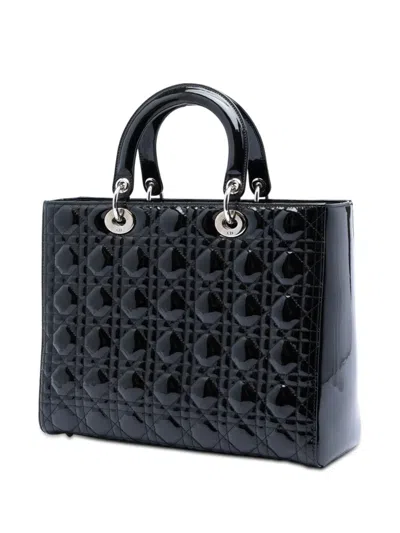 Pre-owned Dior 2015 Large Patent Cannage Lady  Satchel In Black