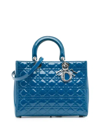 Pre-owned Dior 2015 Large Patent Cannage Lady  Satchel In Blue