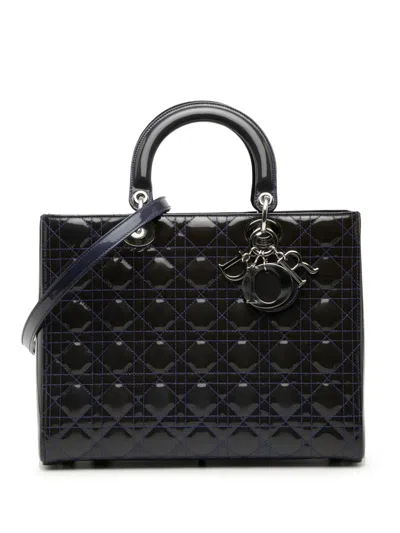 Pre-owned Dior 2015 Large Patent Cannage Lady  Satchel In Purple