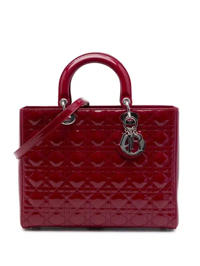 Pre-owned Dior 2015 Large Patent Cannage Lady  Satchel In Red
