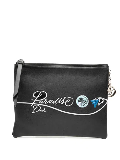 Pre-owned Dior 2015 Leather Issimo Voyageur Clutch Bag In Black