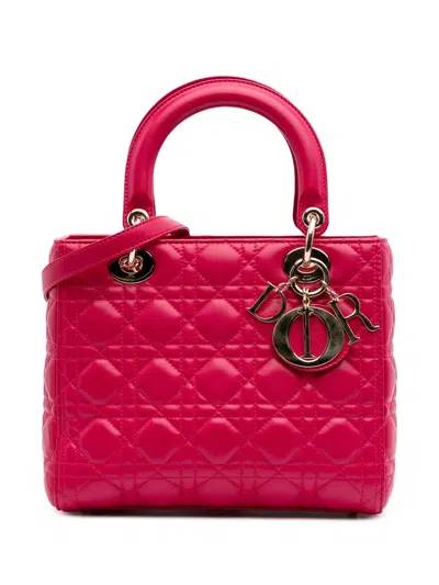 Pre-owned Dior 2015 Medium Lambskin Cannage Lady  Satchel