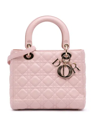 Pre-owned Dior 2015 Medium Lambskin Cannage Lady  Satchel In Pink