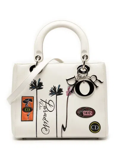 Pre-owned Dior 2015 Medium Lambskin Paradise Lady  Satchel In White