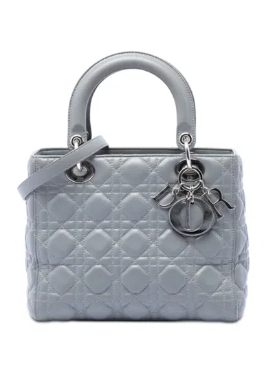 Pre-owned Dior 2015 Medium Metallic Lambskin Cannage Lady  Satchel In Grey